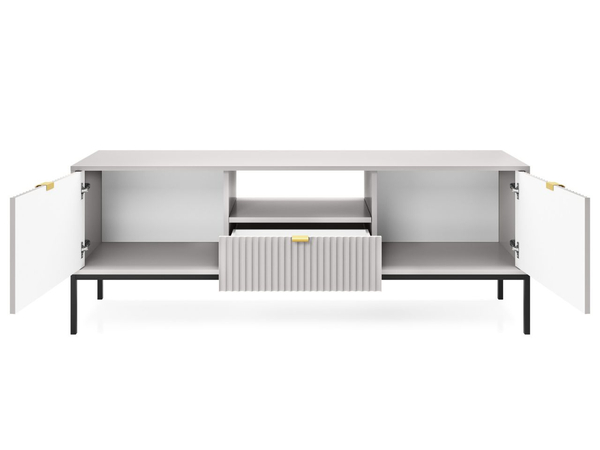 TV-Lowboard mit Schublade und Türen Amber Grau, Schwarz Frame