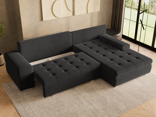 Ecksofa L-Form mit Schlaffunktion und Bettkasten Sonia Schwarz