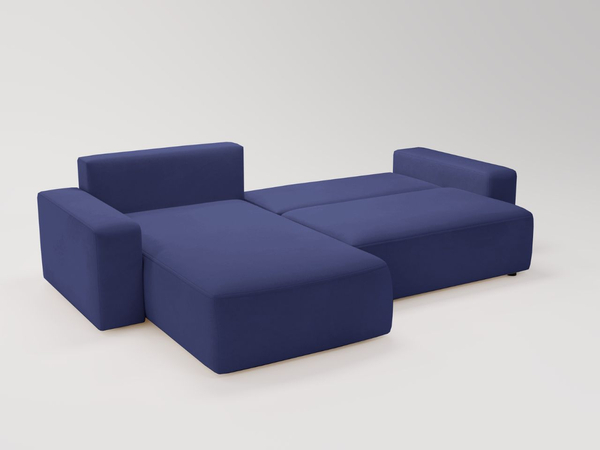 Ecksofa L-Form Links mit Schlaffunktion und Bettkasten Tazones Dunkelblau