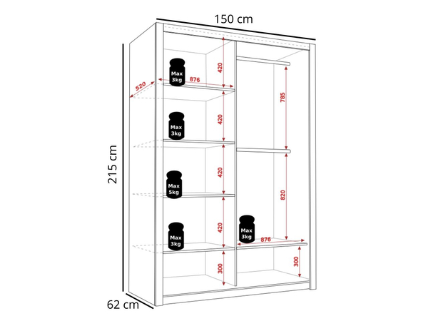 Verspiegelter Schiebeschrank Bino 150 - Weiß