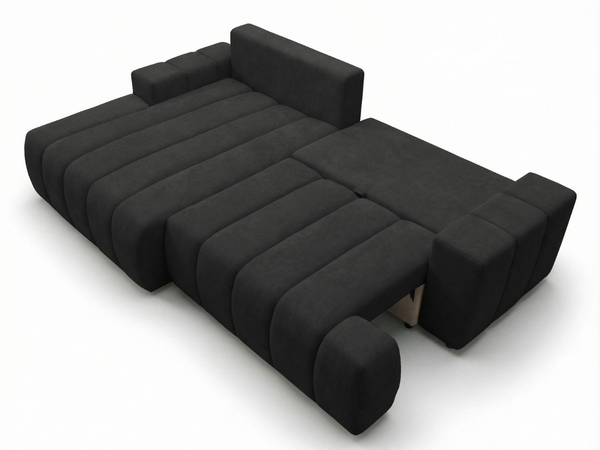 Ecksofa L-Form Links mit Schlaffunktion und Bettkasten Caleo Schwarz