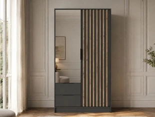 Kleiderschrank mit Spiegel 105 cm Macron Graphit, Artisan Eiche