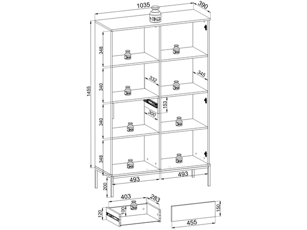 Vitrinenschrank mit Led Deo 166 cm Kaschmir