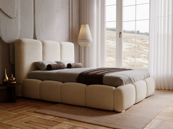 Polsterbett mit Bettkasten und Lattenrost 180x200 Bubble Beige