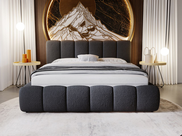 Polsterbett mit Bettkasten und Lattenrost 200x200 Cloud Bouclé-Stoff Schwarz