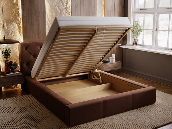 Polsterbett mit Bettkasten und Lattenrost 140x200 Milano Braun