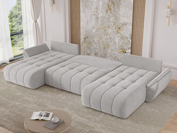 Wohnlandschaft mit Schlaffunktion und Bettkasten Decor U Hellgrau