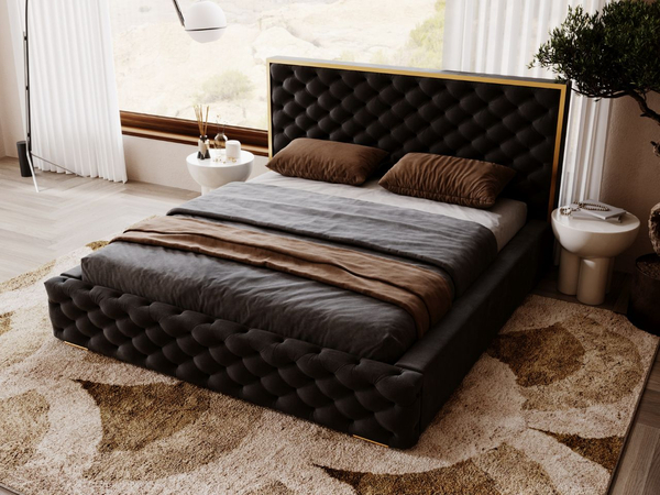 Polsterbett mit Bettkasten und Lattenrost 200x200 Wave Schwarz