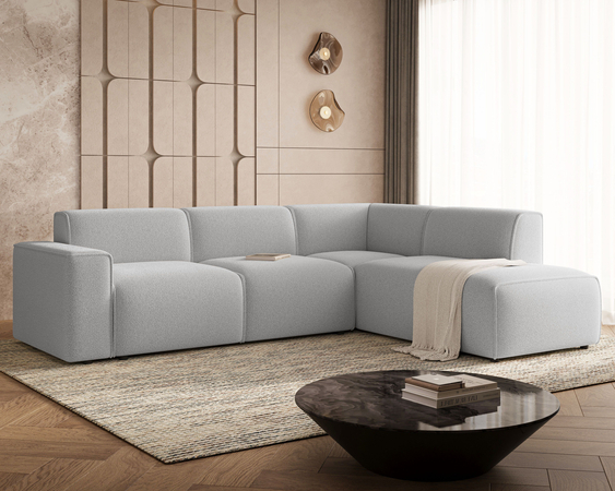 Ecksofa L-Form Rechts Eluno Bouclé-Stoff Grau