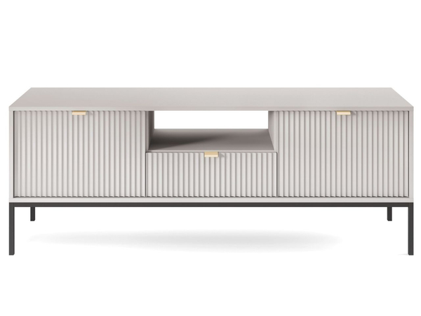 TV-Lowboard mit Schublade und Türen Amber Grau, Schwarz Frame