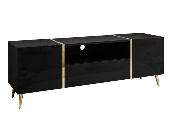 TV-Schrank im Glamour-Stil mit Schränken und Schublade Lunelie Schwarz Hochglanz