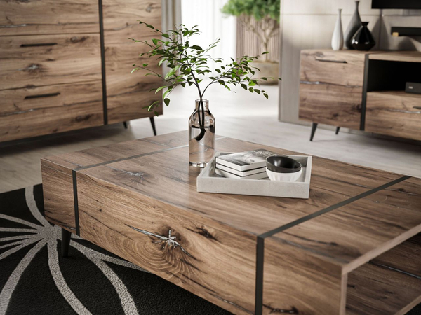 Wohnzimmer-Set im Loft-Stil auf Beinen Lunelie Eiche Flagstaff
