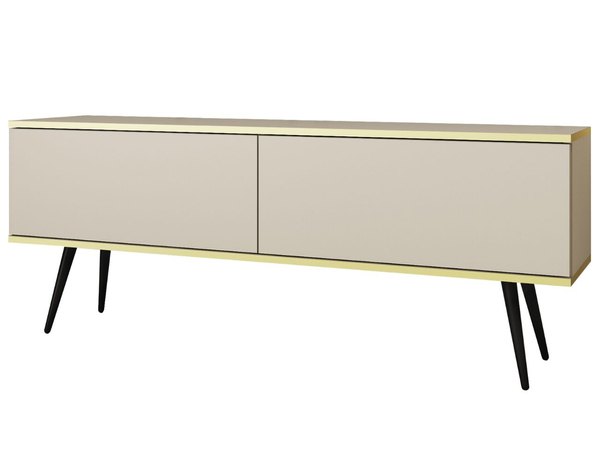 TV-Lowboard mit Türen 135 cm Diolo Beige mit glatter Front auf schwarzen Beinen