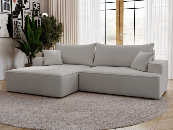 Ecksofa L-Form Links mit Schlaffunktion und Bettkasten California Hellgrau
