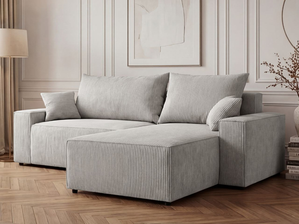 Ecksofa L-Form mit Schlaffunktion und Bettkasten Nivo Grau