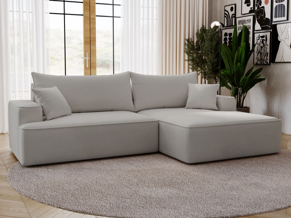 Ecksofa L-Form Rechts mit Schlaffunktion und Bettkasten California Hellgrau