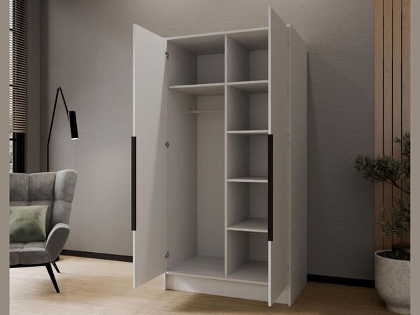 Kleiderschrank mit Spiegel 100 cm Lucca Weiß mit schwarzen Griffen