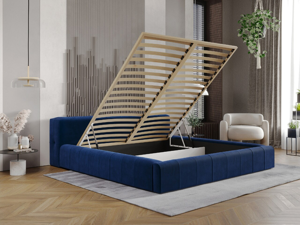 Polsterbett mit Bettkasten und Lattenrost 140x200 Lipari Blau