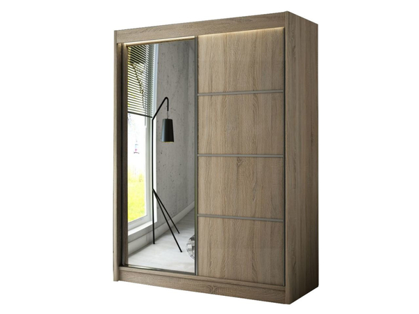 Schiebetürenschrank mit Spiegel 150 cm mit LED-Beleuchtung Portel Eiche Sonoma