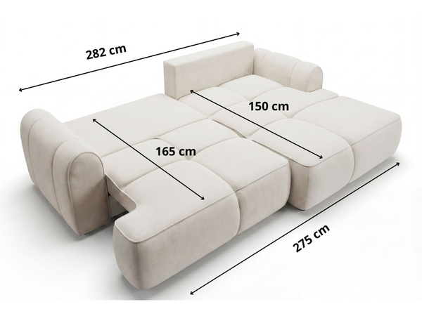Ecksofa L-Form Rechts mit Schlaffunktion und Bettkasten Bonno Creme