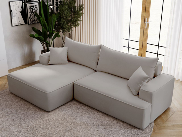 Ecksofa L-Form Links mit Schlaffunktion und Bettkasten California Hellgrau