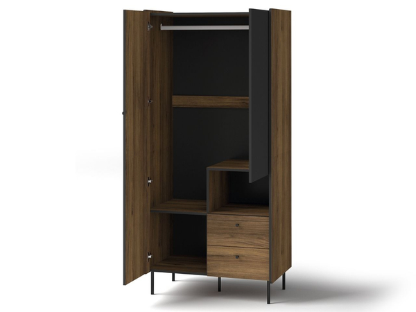 Kleiderschrank mit Schubladen 88 cm Pascale Nussbaum Warmia, Schwarz