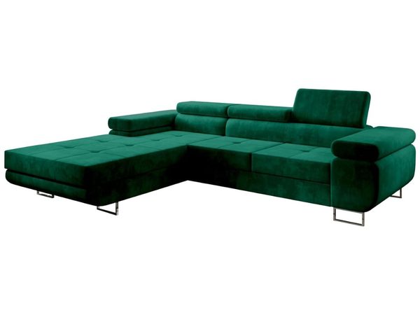 Ecksofa L-Form Links mit Schlaffunktion und Bettkasten Solam Grün