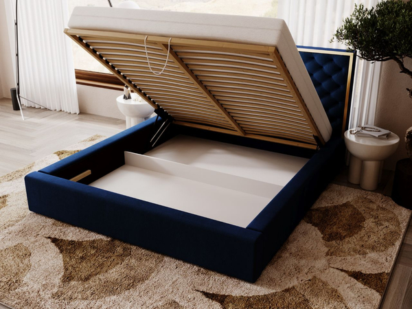 Polsterbett mit Bettkasten und Lattenrost 120x200 Bonito Dunkelblau