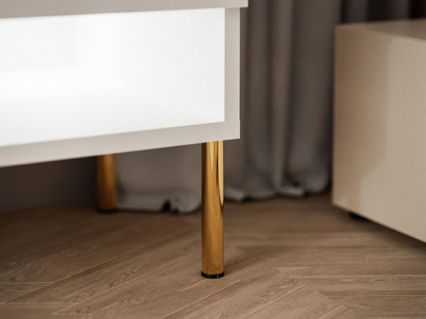 TV-Schrank 90 cm mit LED-Beleuchtung und goldenen Metallbeinen Aurelie Kaschmir Hochglanz
