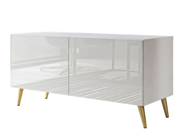 TV-Lowboard mit Türen auf Goldenen Metallbeinen 100 cm Noaé Weiß Hochglanz