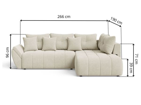 Ecksofa L-Form mit Schlaffunktion und Bettkasten Genoa Hellgrau