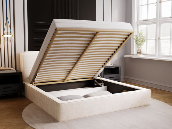 Polsterbett mit Bettkasten und Lattenrost 160x200 Monaco Creme