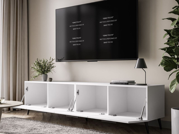 TV-Lowboard mit Türen auf Schwarzen Metallbeinen 200 cm Noaé Weiß Hochglanz