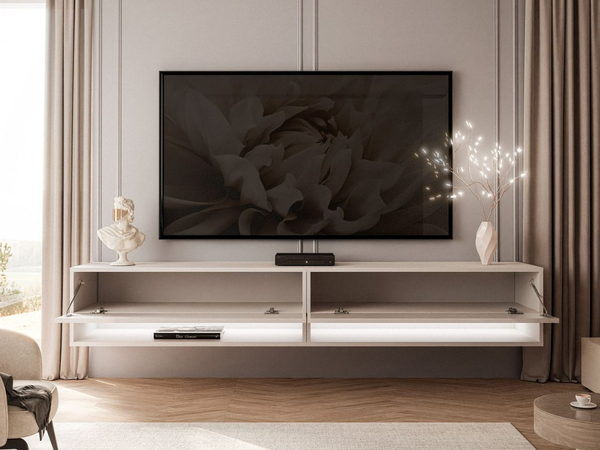 Hänge TV-Schrank 180 cm für Wohnzimmer mit LED-Beleuchtung Aurelie Kaschmir matt