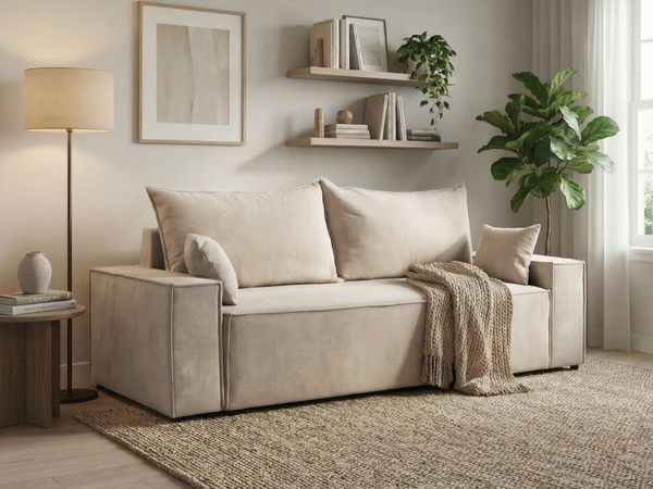 Schlafsofa mit Bettfunktion und Bettkasten Sivra Beige