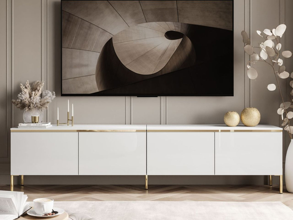 TV-Lowboard im Glamour-Stil mit LED-Beleuchtung Celle, Weiß Hochglanz