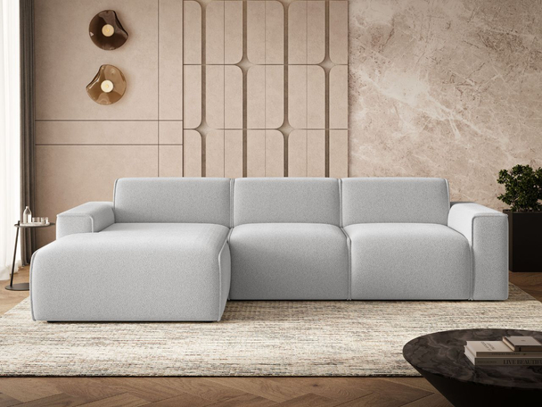 Ecksofa L-Form Links Lavia Bouclé-Stoff Grau