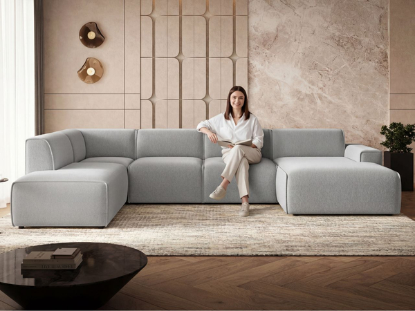 Wohnlandschaft Links Belluno Bouclé-Stoff Grijs