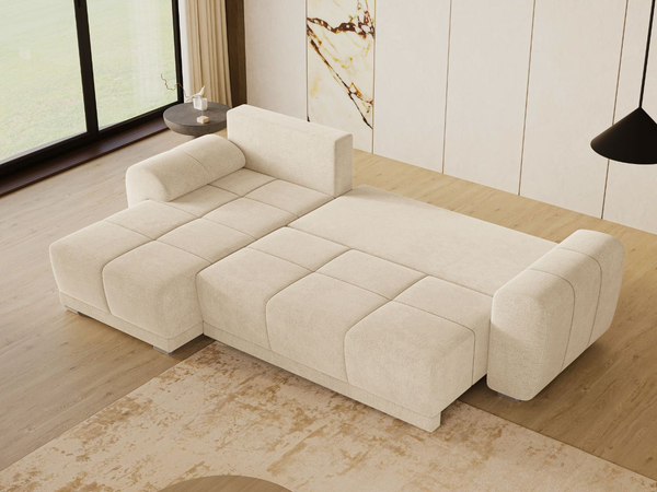 Ecksofa L-Form mit Schlaffunktion und Bettkasten Monti Links Beige