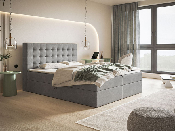 Boxspringbett mit Bettkasten 140x200 Denza Grau