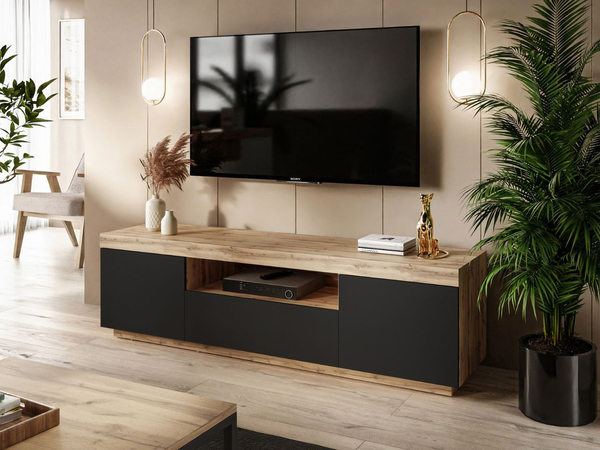 Wohnzimmer-Set im Loft-Stil Asumi Weiß und Eiche Wotan