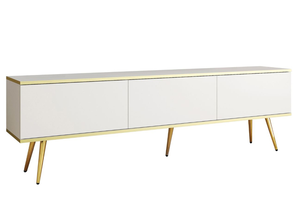 TV-Lowboard mit Türen 175 cm Diolo Weiß mit glatter Front auf goldenen Beinen