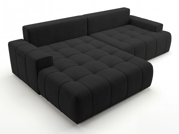 Ecksofa L-Form mit Schlaffunktion und Bettkasten Tulio Links Schwarz