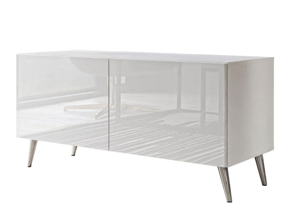 TV-Lowboard mit Türen auf Silbernen Metallbeinen 100 cm Noaé Weiß Hochglanz