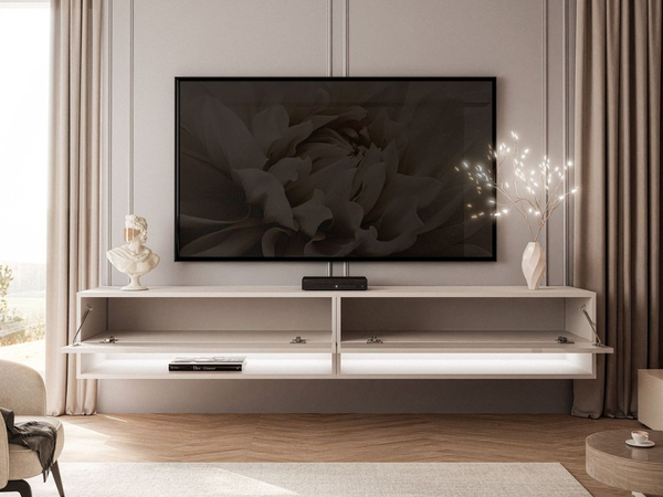 Hänge TV-Schrank 180 cm für Wohnzimmer mit LED-Beleuchtung Aurelie Kaschmir Hochglanz