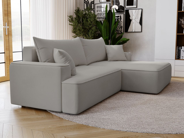 Ecksofa L-Form Rechts mit Schlaffunktion und Bettkasten California Hellgrau