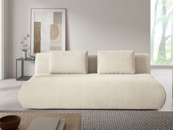 Schlafsofa mit verstellbarer Rückenlehne, Schlaffunktion und Bettkasten Figo Creme