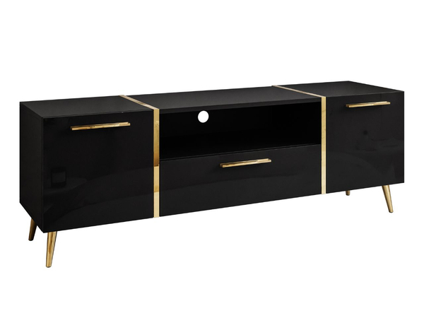 TV-Schrank im Glamour-Stil mit Schränken und Schublade Lunelie Schwarz Hochglanz