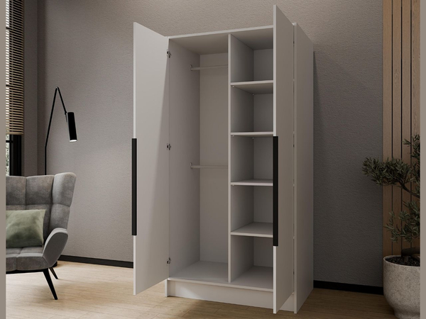 Kleiderschrank 100 cm Perugia Weiß mit schwarzen Griffen