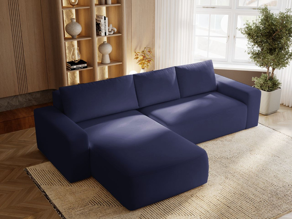 Ecksofa L-Form Links mit Schlaffunktion und Bettkasten Tazones Dunkelblau